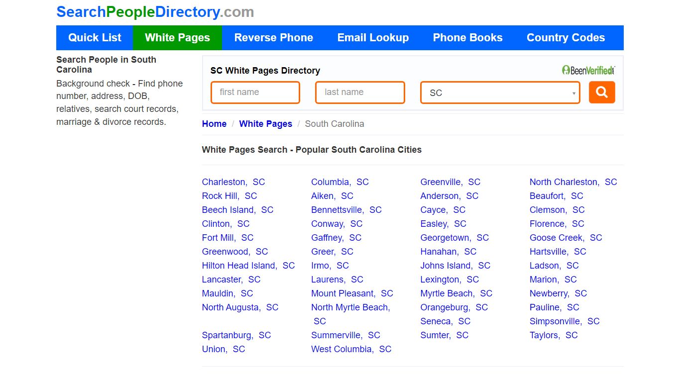 White Pages in South Carolina, Find a Person, Local Directory